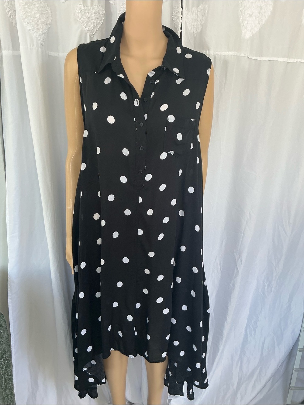 Philosophy Women’s Sleeveless Black Polka Dot Shirt Flowy Dress High Low  Dress